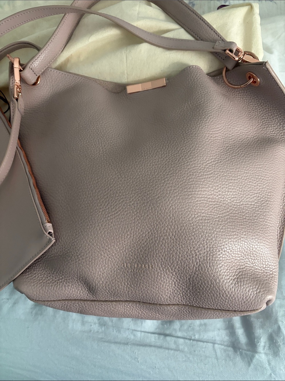 Ted Baker Dusty Pink Leather Shoulder Tote with Detachable Pouch